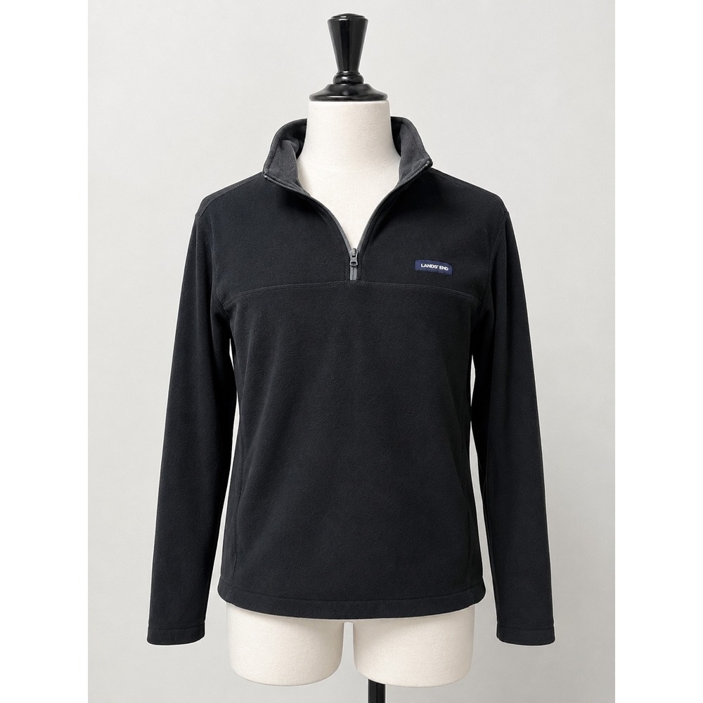 Lands End Kids Black Quarter Zip Fleece Pullover Sweater 500972 Size S 34-36